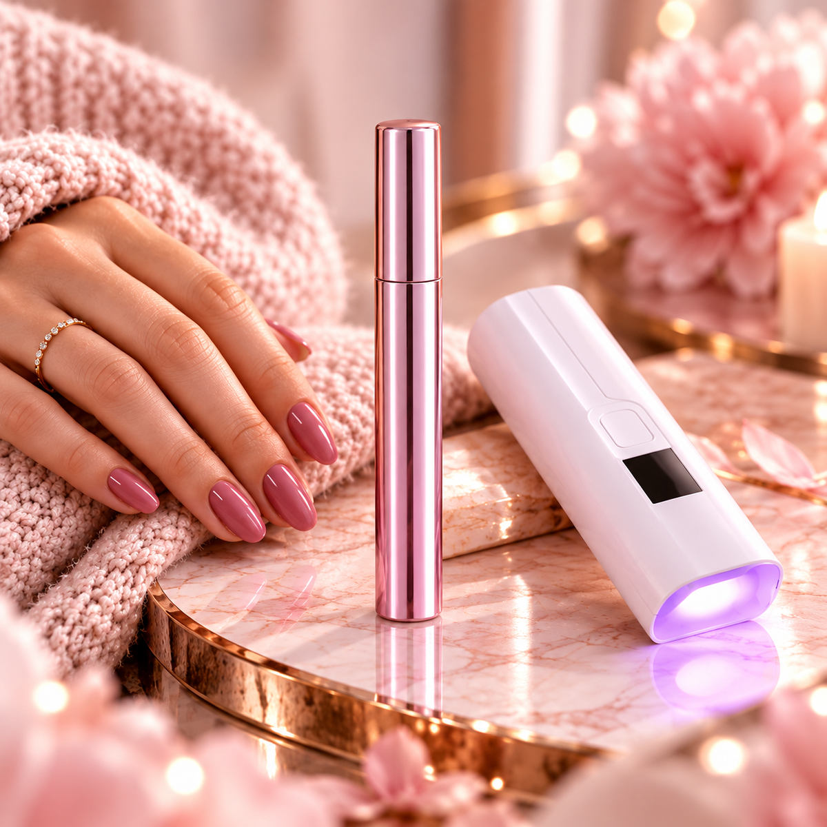 Perłowy manicure kocie oko zrobiony w domu